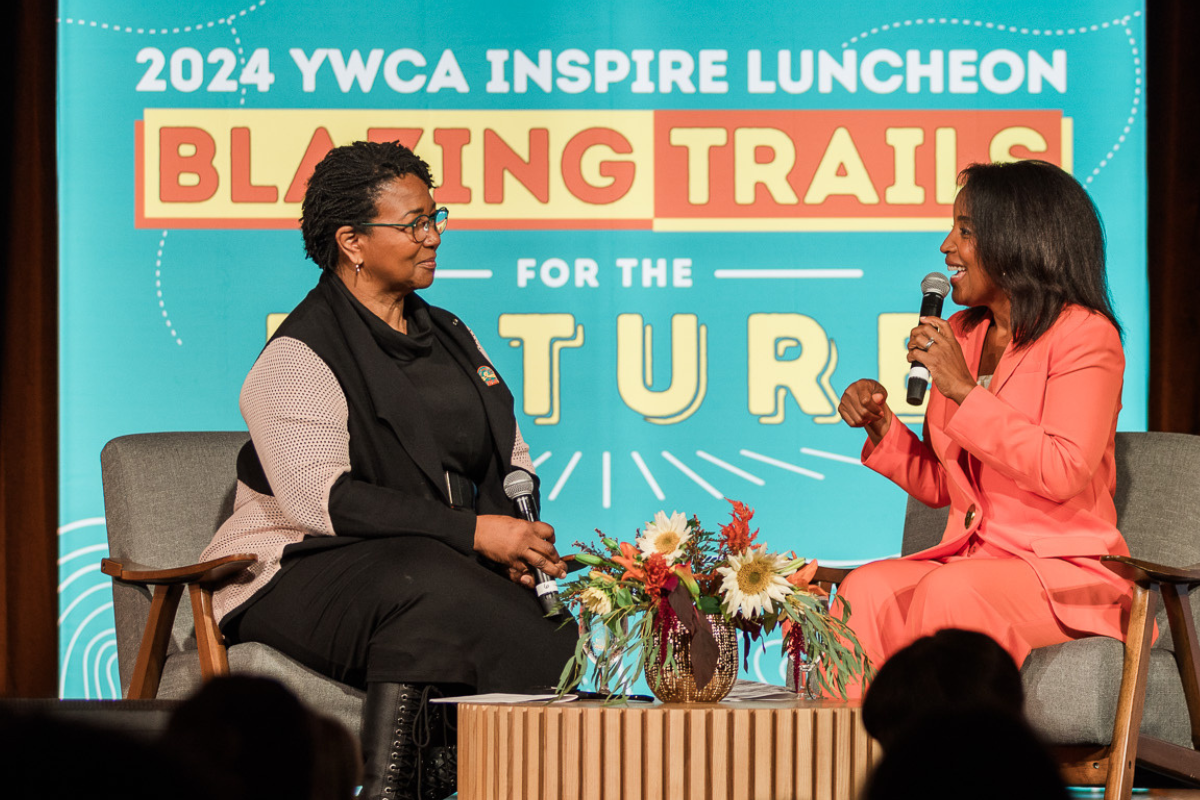 A photo of Dr. Mae Jemison and Angela Poe Russell at the 2024 Luncheon