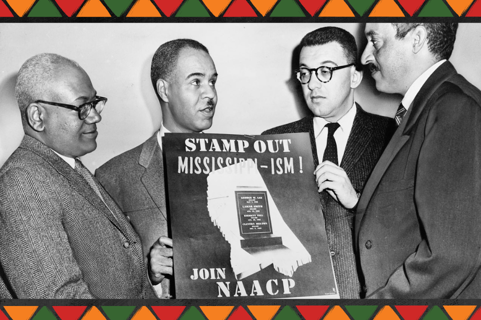 NAACP leaders Henry L. Moon, Roy Wilkins, Herbert Hill, and Thurgood Marshall in 1956